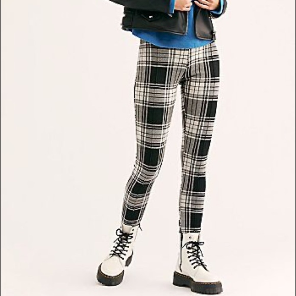 Free People Black and White Plaid Pants